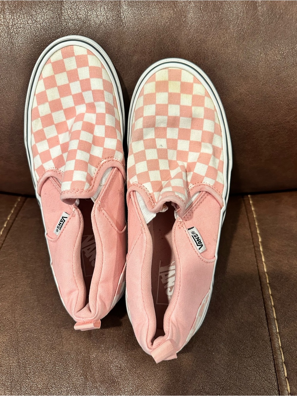 Vans Kids Slip-On Checkerboard Sneakers - Light Pink & White
